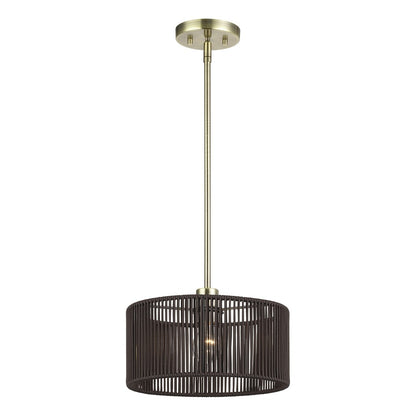 Livex Acordia 1Lt Pendant, Brass/Dark Chocolate Color Polyester Rope