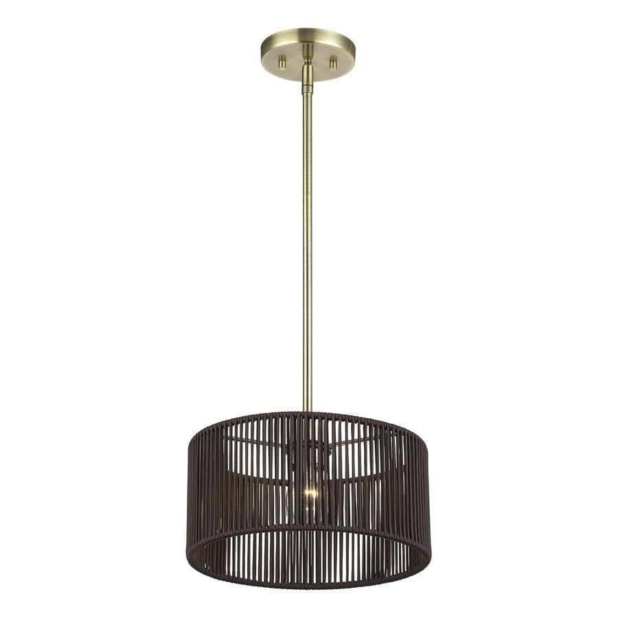 Livex Acordia 1Lt Pendant, Brass/Dark Chocolate Color Polyester Rope
