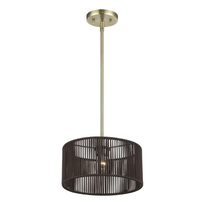 Livex Acordia 1Lt Pendant, Brass/Dark Chocolate Color Polyester Rope