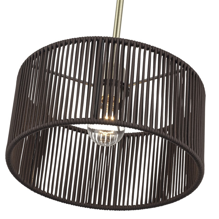 Livex Acordia 1Lt Pendant, Brass/Dark Chocolate Color Polyester Rope