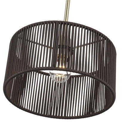 Livex Acordia 1Lt Pendant, Brass/Dark Chocolate Color Polyester Rope
