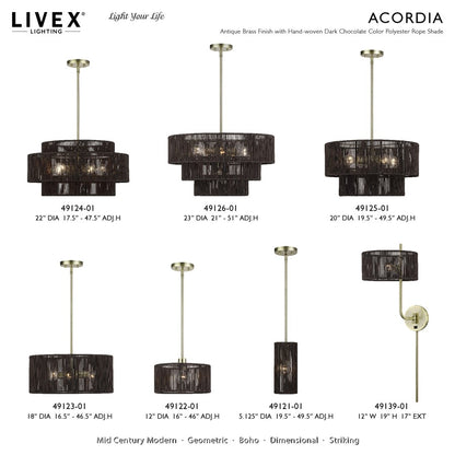 Livex Acordia 1Lt Pendant, Brass/Dark Chocolate Color Polyester Rope