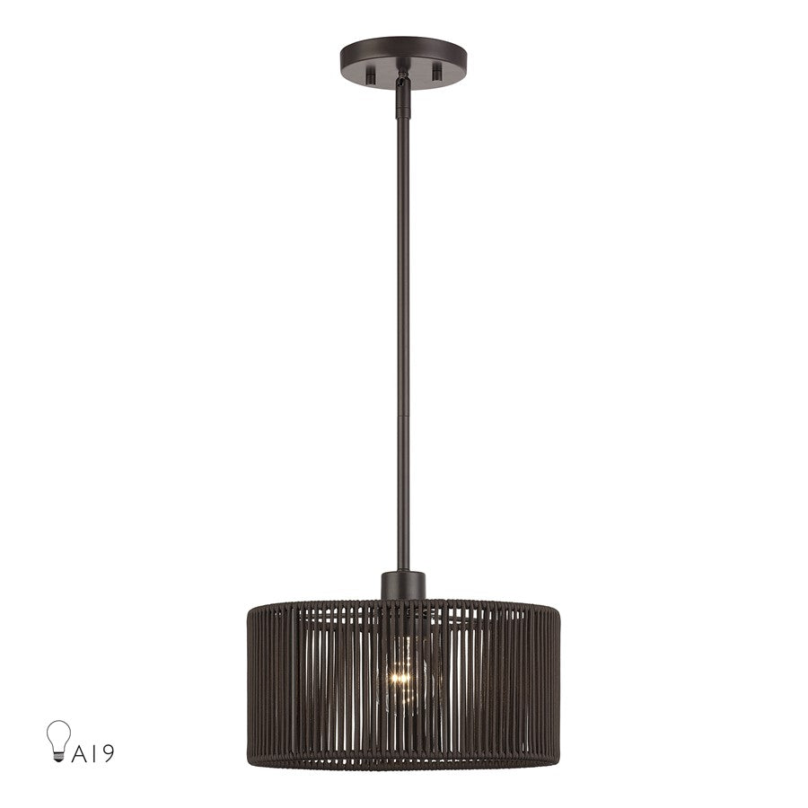 Livex Acordia 1Lt Pendant, Bronze/Dark Chocolate Color Polyester Rope - 49122-92