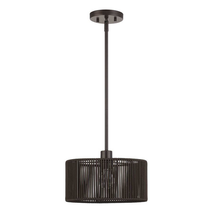 Livex Acordia 1Lt Pendant, Bronze/Dark Chocolate Color Polyester Rope