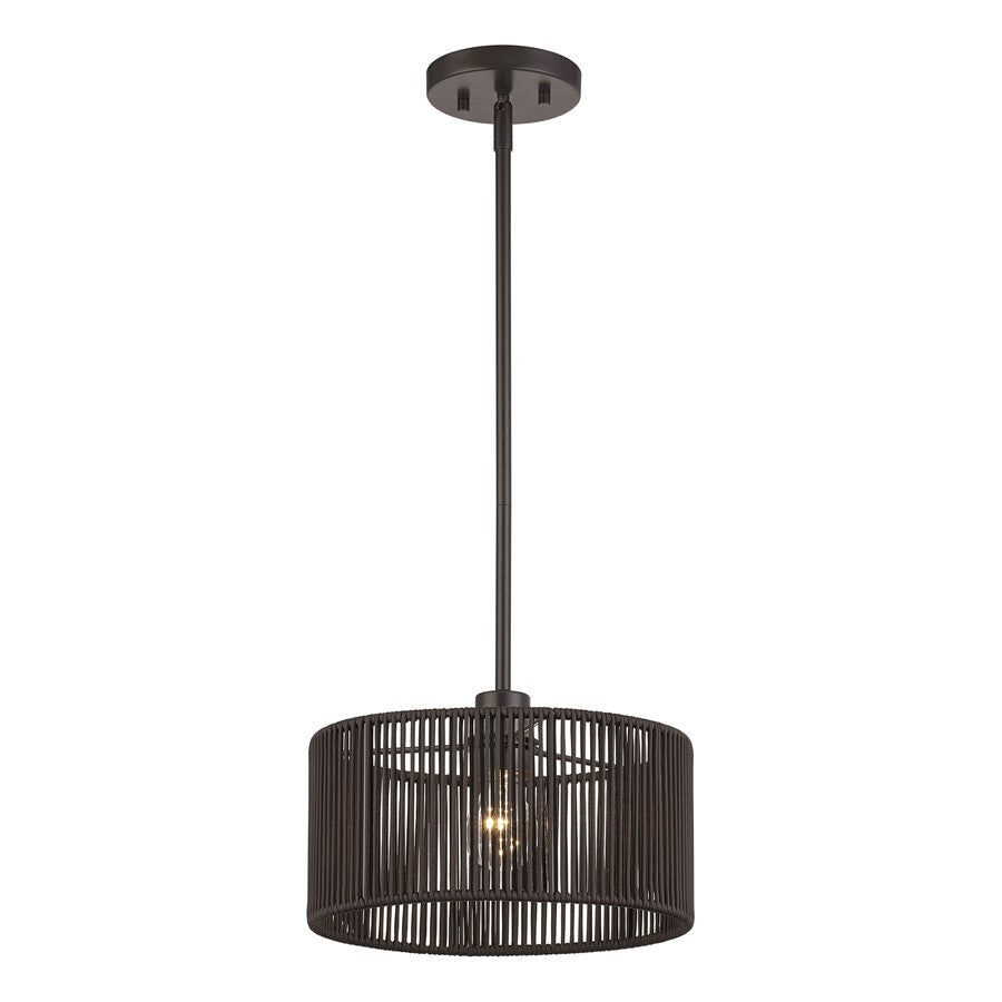 Livex Acordia 1Lt Pendant, Bronze/Dark Chocolate Color Polyester Rope