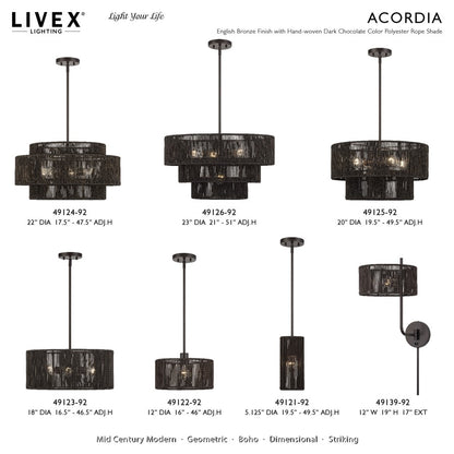 Livex Acordia 1Lt Pendant, Bronze/Dark Chocolate Color Polyester Rope