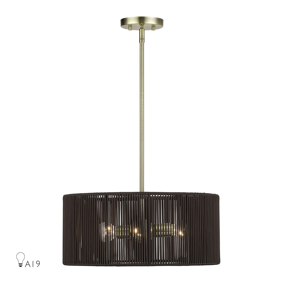 Livex Acordia 3Lt Pendant Chandelier, Brass/Chocolate Polyester - 49123-01