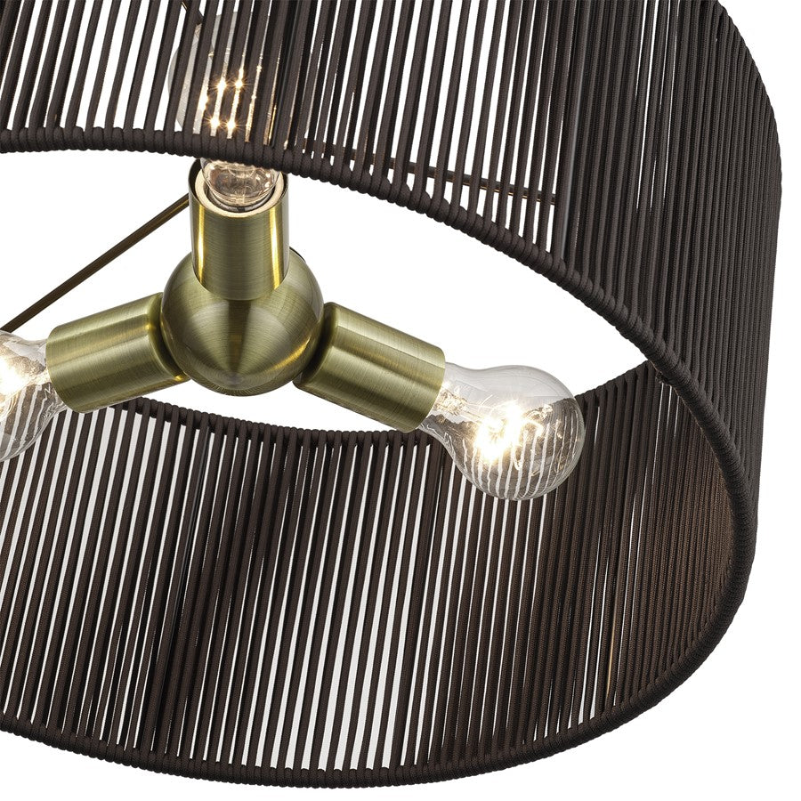 Livex Acordia 3Lt Pendant Chandelier, Brass/Chocolate Polyester