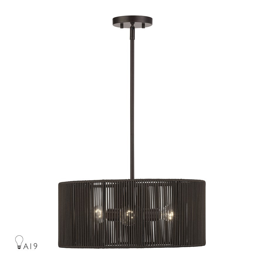 Livex Acordia 3Lt Pendant Chandelier, Bronze/Chocolate Polyester - 49123-92
