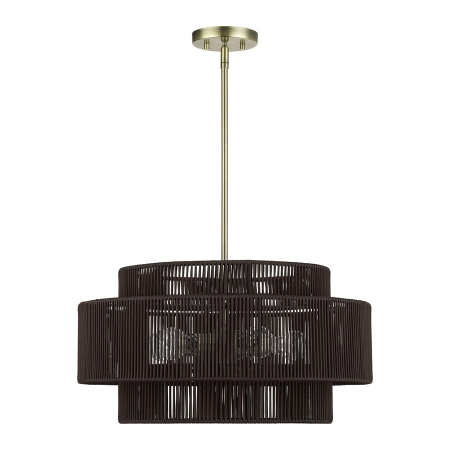 Livex Acordia 5Lt Pendant Chandelier, Brass/Chocolate Polyester