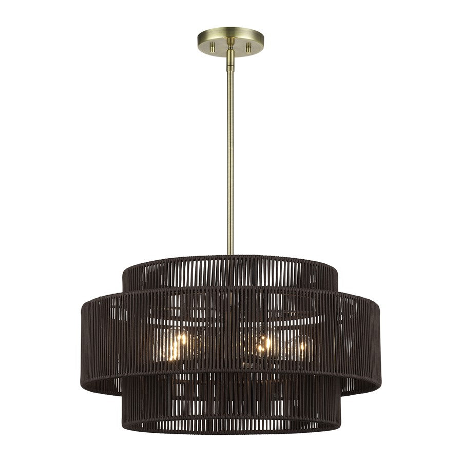 Livex Acordia 5Lt Pendant Chandelier, Brass/Chocolate Polyester