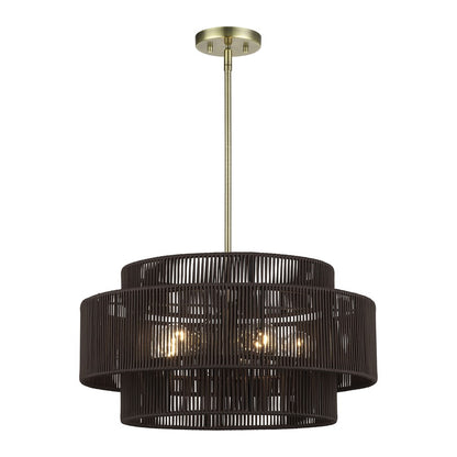 Livex Acordia 5Lt Pendant Chandelier, Brass/Chocolate Polyester