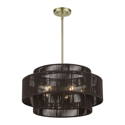 Livex Acordia 5Lt Pendant Chandelier, Brass/Chocolate Polyester