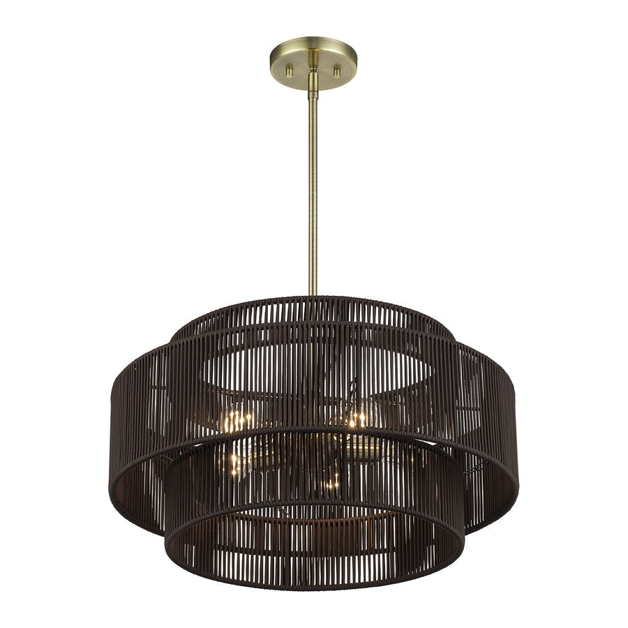 Livex Acordia 5Lt Pendant Chandelier, Brass/Chocolate Polyester