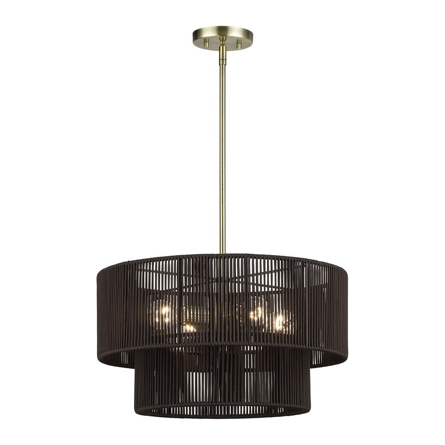 Livex Acordia 4Lt Pendant Chandelier, Brass/Chocolate Polyester