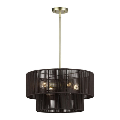 Livex Acordia 4Lt Pendant Chandelier, Brass/Chocolate Polyester
