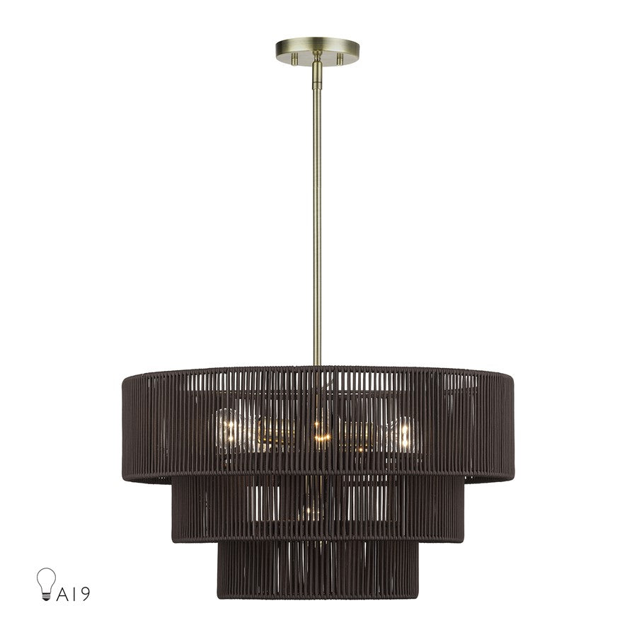 Livex Acordia 6Lt Pendant Chandelier, Brass/Chocolate Polyester - 49126-01