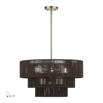 Livex Acordia 6Lt Pendant Chandelier, Brass/Chocolate Polyester - 49126-01