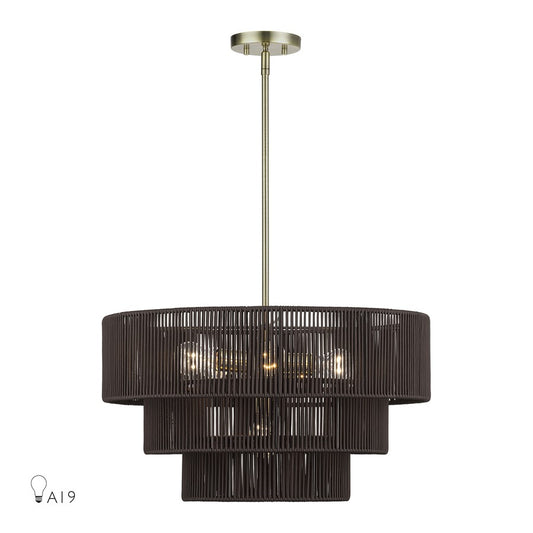 Livex Acordia 6Lt Pendant Chandelier, Brass/Chocolate Polyester - 49126-01