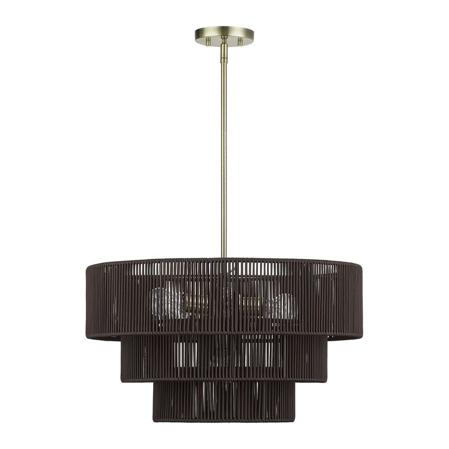 Livex Acordia 6Lt Pendant Chandelier, Brass/Chocolate Polyester