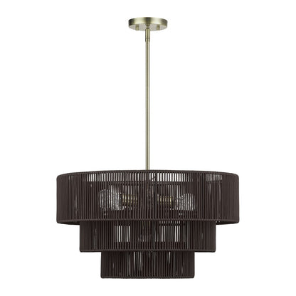 Livex Acordia 6Lt Pendant Chandelier, Brass/Chocolate Polyester