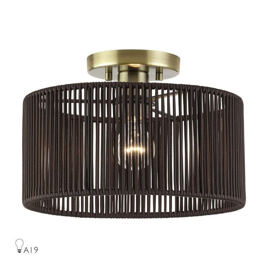 Livex Acordia 1Lt Medium Semi-Flush, Brass/Chocolate Polyester - 49132-01