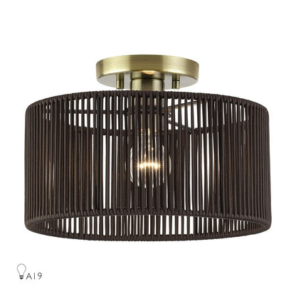 Livex Acordia 1Lt Medium Semi-Flush, Brass/Chocolate Polyester - 49132-01