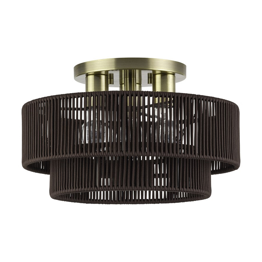 Livex Acordia 3Lt 9" Semi-Flush, Brass/Chocolate Polyester