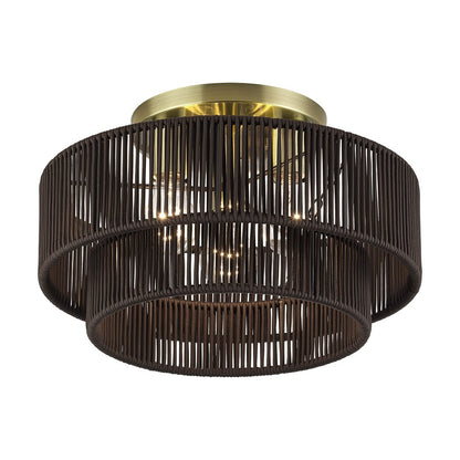 Livex Acordia 3Lt 9" Semi-Flush, Brass/Chocolate Polyester