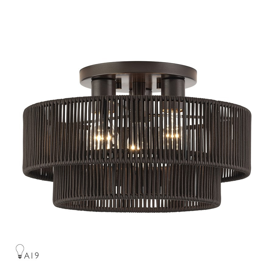 Livex Acordia 3Lt 9" Semi-Flush, Bronze/Chocolate Polyester - 49133-92