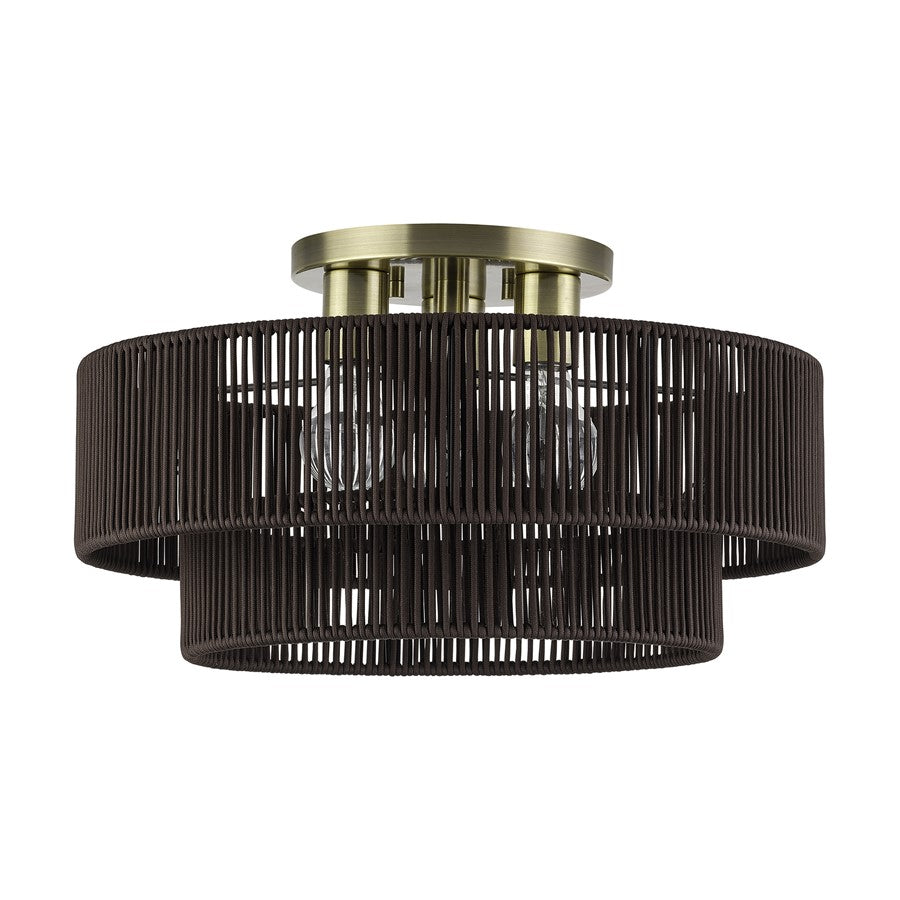 Livex Acordia 3Lt 10" Semi-Flush, Brass/Chocolate Polyester