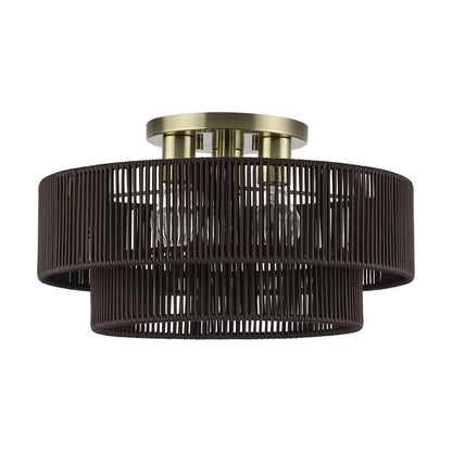 Livex Acordia 3Lt 10" Semi-Flush, Brass/Chocolate Polyester