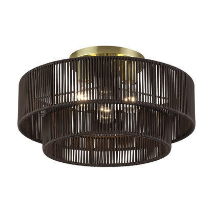 Livex Acordia 3Lt 10" Semi-Flush, Brass/Chocolate Polyester