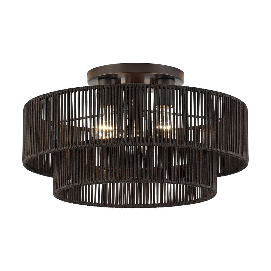 Livex Acordia 3Lt 10" Semi-Flush, Bronze/Chocolate Polyester