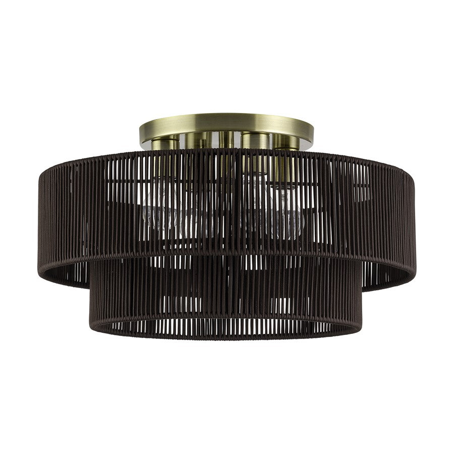 Livex Acordia 4Lt 21" Semi-Flush, Brass/Chocolate Polyester