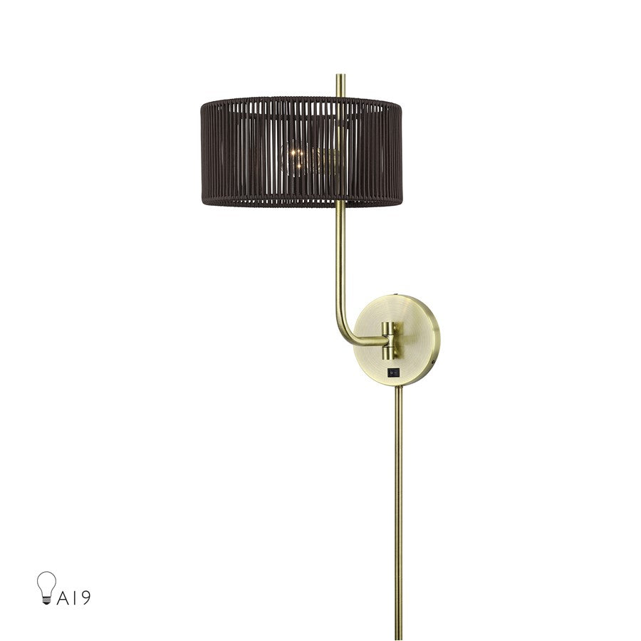 Livex Acordia 1Lt Swing Arm Wall Lamp, Brass/Chocolate Polyester - 49139-01