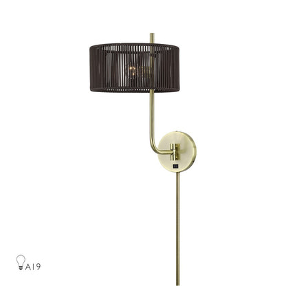 Livex Acordia 1Lt Swing Arm Wall Lamp, Brass/Chocolate Polyester - 49139-01