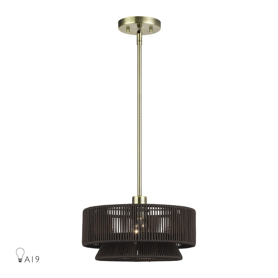 Livex Florell 1Lt Pendant, Brass/Dark Chocolate Color Polyester Rope - 49141-01