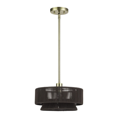 Livex Florell 1Lt Pendant, Brass/Dark Chocolate Color Polyester Rope