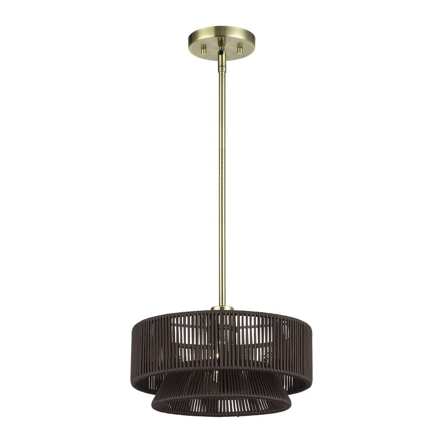 Livex Florell 1Lt Pendant, Brass/Dark Chocolate Color Polyester Rope