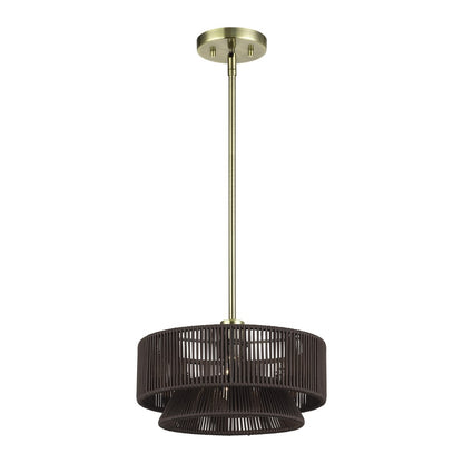 Livex Florell 1Lt Pendant, Brass/Dark Chocolate Color Polyester Rope