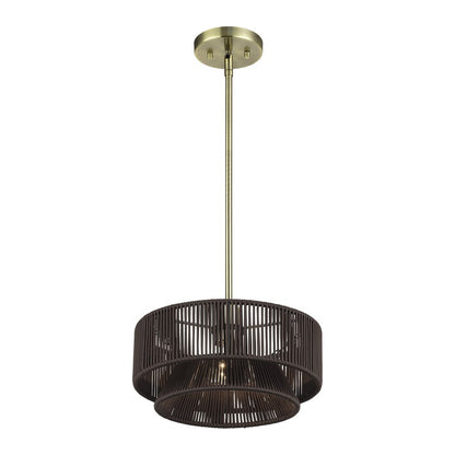 Livex Florell 1Lt Pendant, Brass/Dark Chocolate Color Polyester Rope