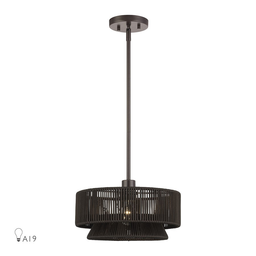 Livex Florell 1Lt Pendant, Bronze/Dark Chocolate Color Polyester Rope - 49141-92
