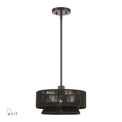 Livex Florell 1Lt Pendant, Bronze/Dark Chocolate Color Polyester Rope - 49141-92