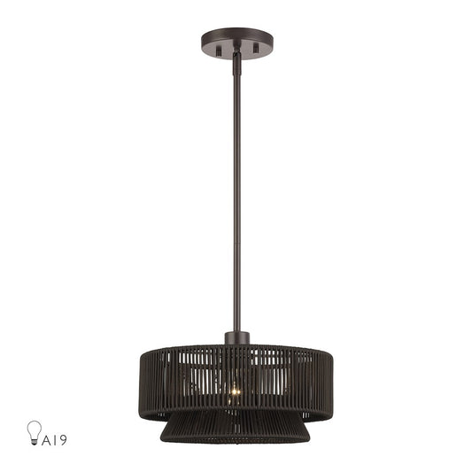 Livex Florell 1Lt Pendant, Bronze/Dark Chocolate Color Polyester Rope - 49141-92