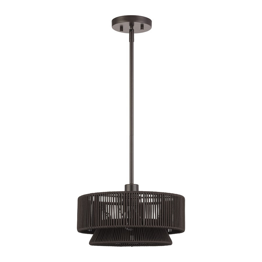Livex Florell 1Lt Pendant, Bronze/Dark Chocolate Color Polyester Rope