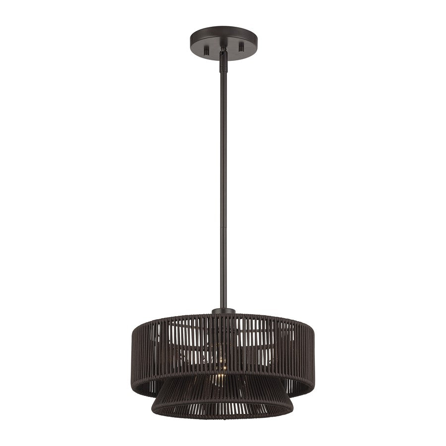 Livex Florell 1Lt Pendant, Bronze/Dark Chocolate Color Polyester Rope