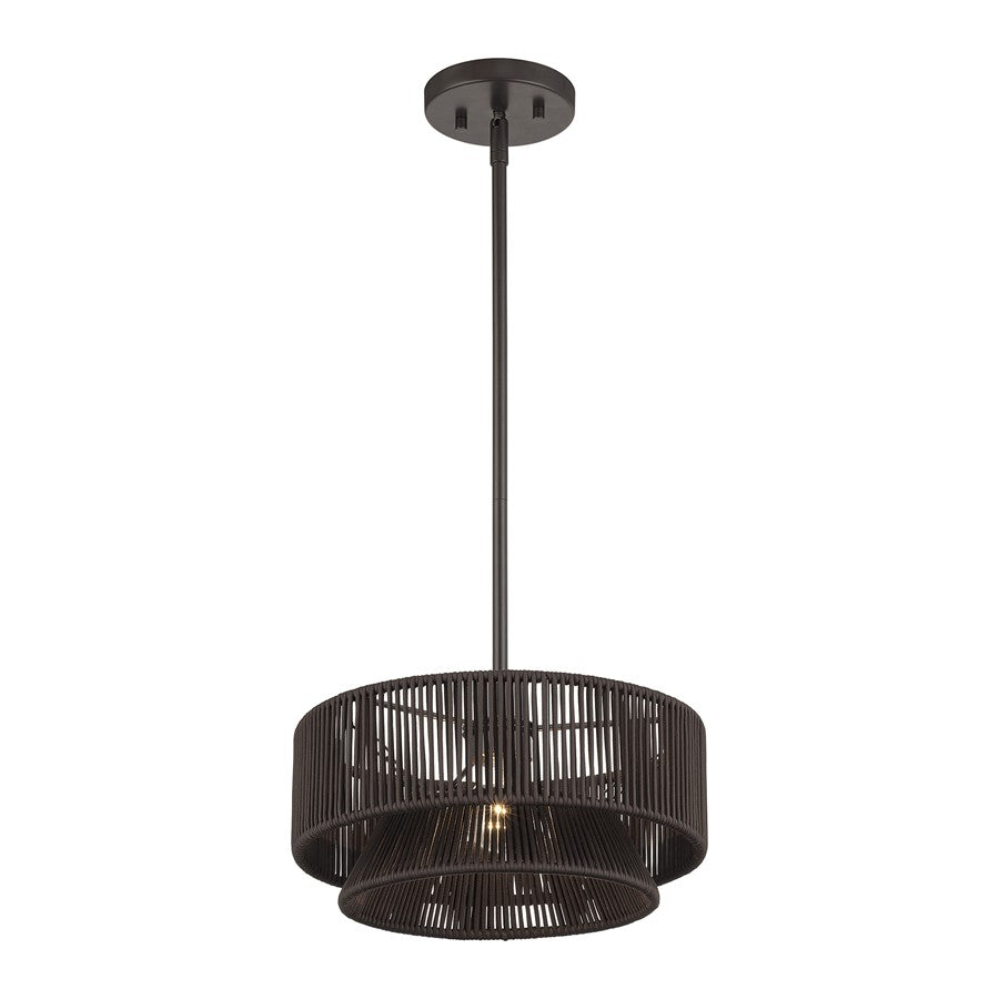 Livex Florell 1Lt Pendant, Bronze/Dark Chocolate Color Polyester Rope