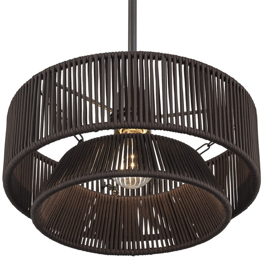 Livex Florell 1Lt Pendant, Bronze/Dark Chocolate Color Polyester Rope