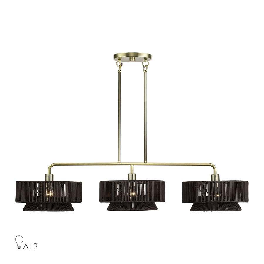 Livex Florell 3Lt Extra Large Chandelier, Brass/Chocolate Polyester - 49143-01